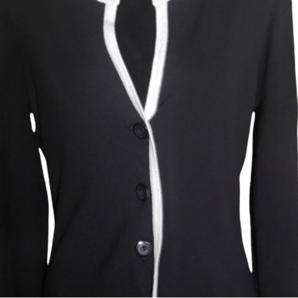 Cyrus Black White Trim Knit Blazer Cardigan Business Casual NWT Size M - Picture 5 of 6